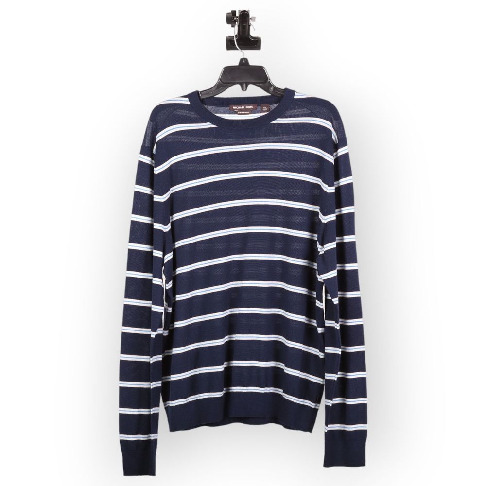Michael Kors Blue White Striped Long Sleeve Crew Neck Pullover Sweater Size XXL